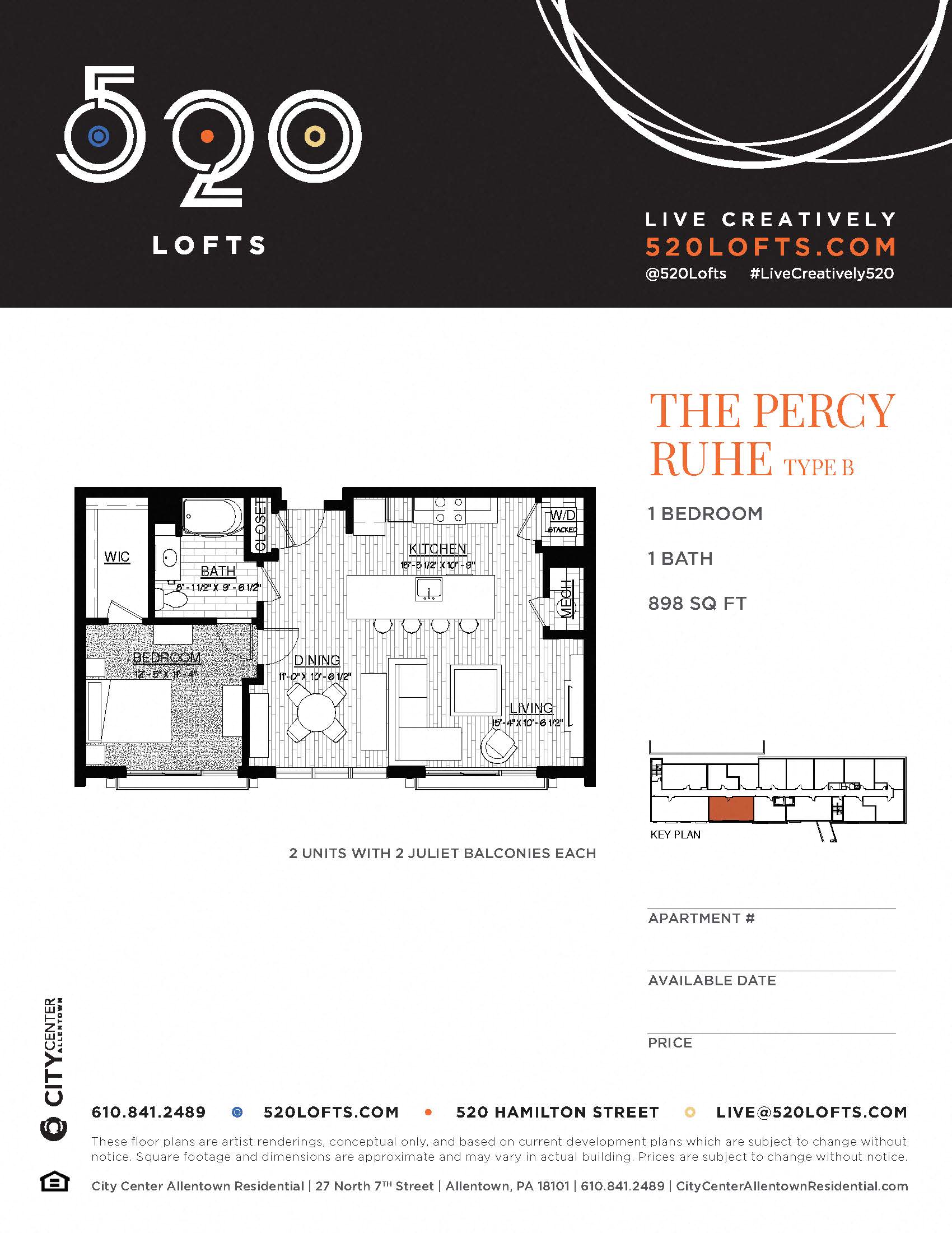 Floor plan for 1 bed, 1 bath, 912 sqft
